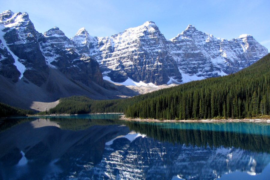 The turquoise Moraine Lake in the Canadian Rockies