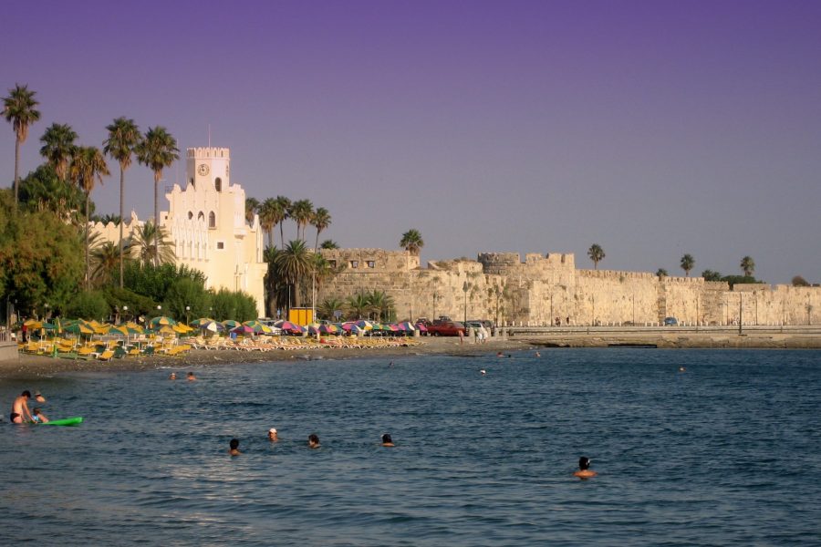 Kos harbour with fishing boats and the castle